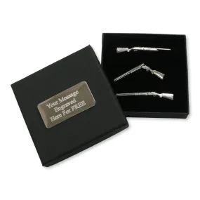 Shotguns and Rifles Pewter Pin Badges In Personalised Gift Box