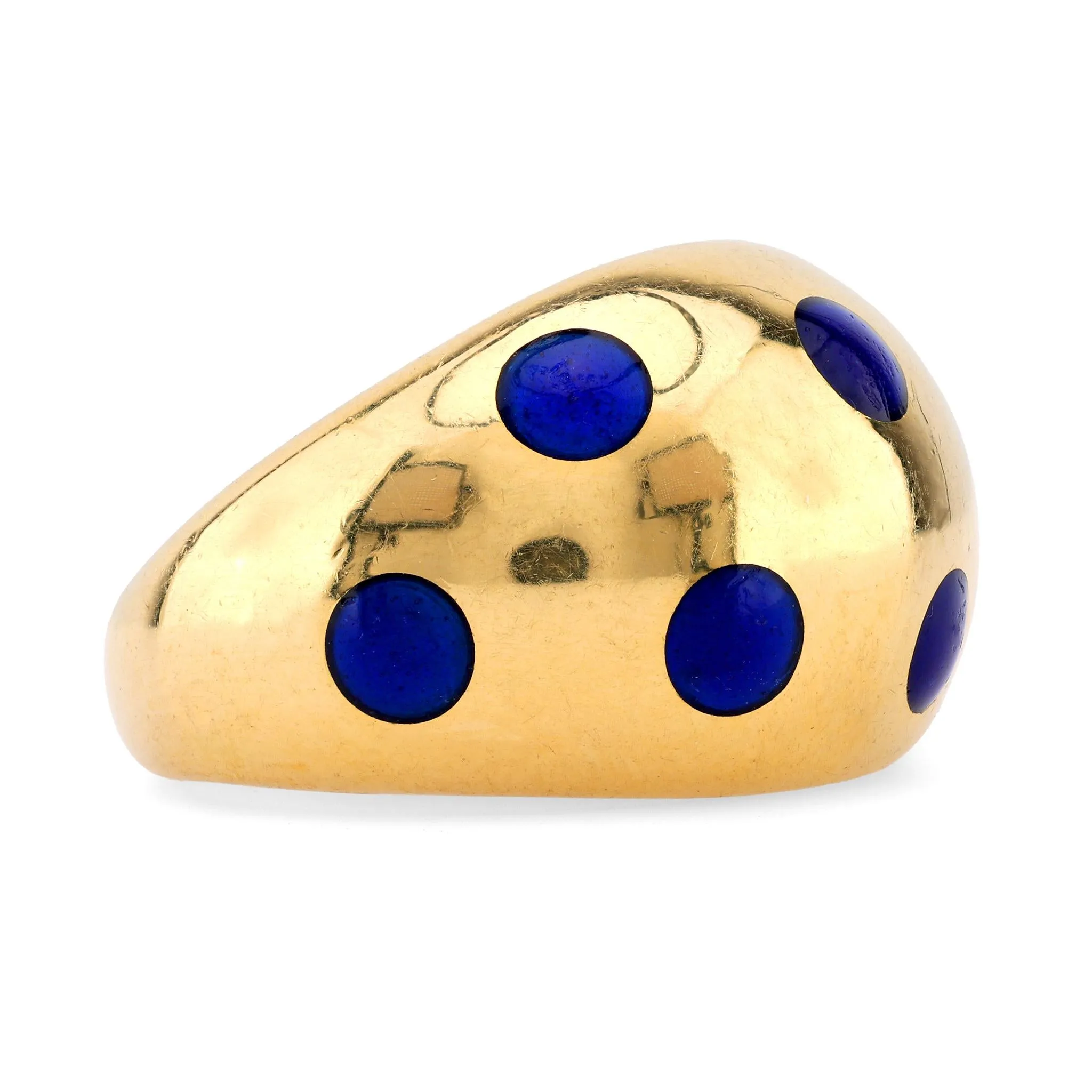 Van Cleef & Arpels French 18K Yellow Gold Enamel Polka Dot Dome Ring