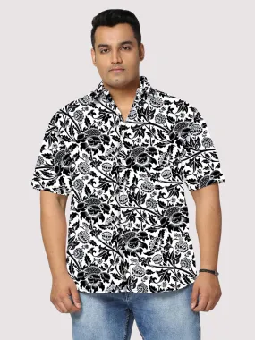 Vintage Ornament Digital Printed Half Sleeve Shirt Men's Plus Size