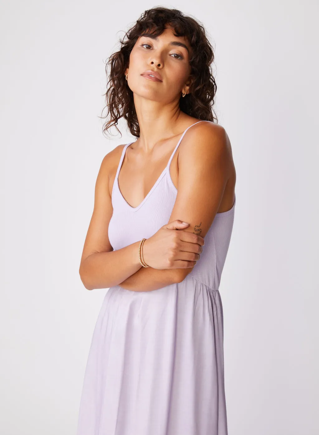 Viscose Satin Mixed Media Cami Dress in Lilac