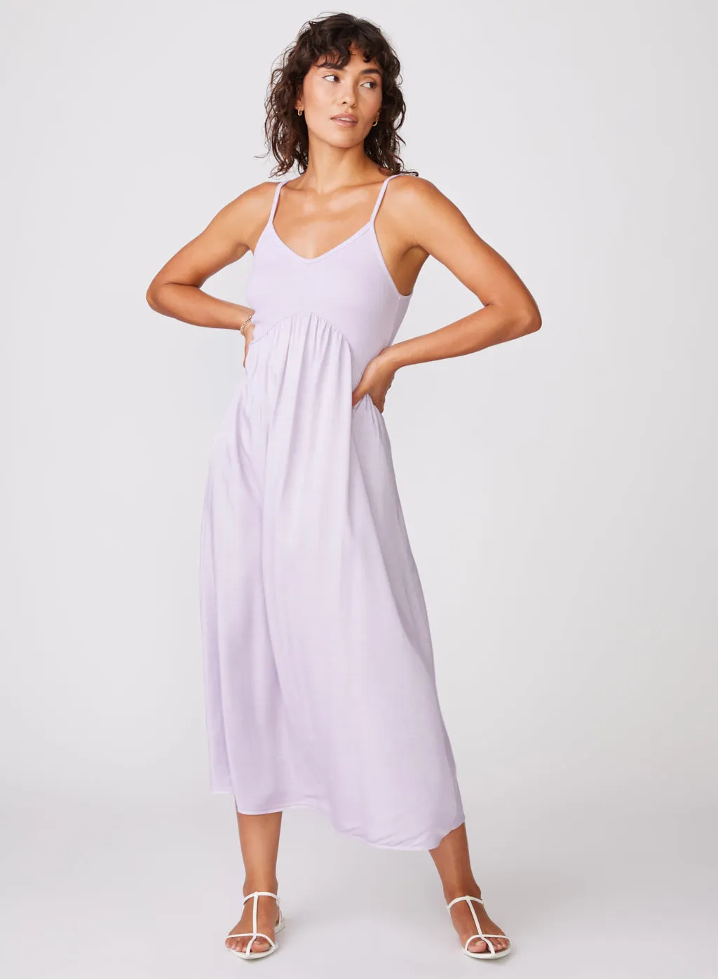 Viscose Satin Mixed Media Cami Dress in Lilac