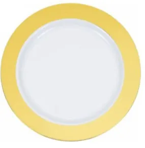 White 10.25in with Gold Border Round Plastic Plates 8ct